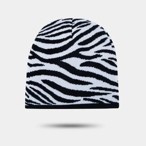 Zebra Pattern Beanie Hat In Black And White